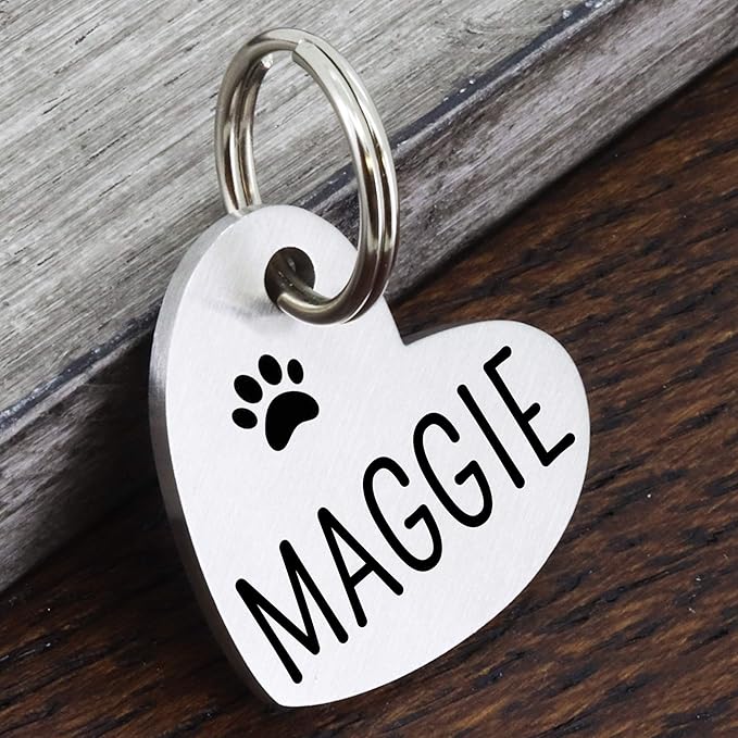 Ultra Joys Custom Personalized Pet ID Tag - Brushed Stainless Steel Heart Dog Tag Silver Medium
