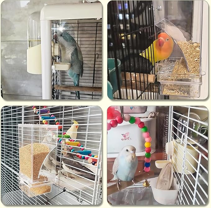 Automatic No Mess Bird Feeder & Water Dispenser for Cage, Parakeet Cage Accessories, Bird Water Feeder for Parrots Cockatiels Budgies Finches Canaries