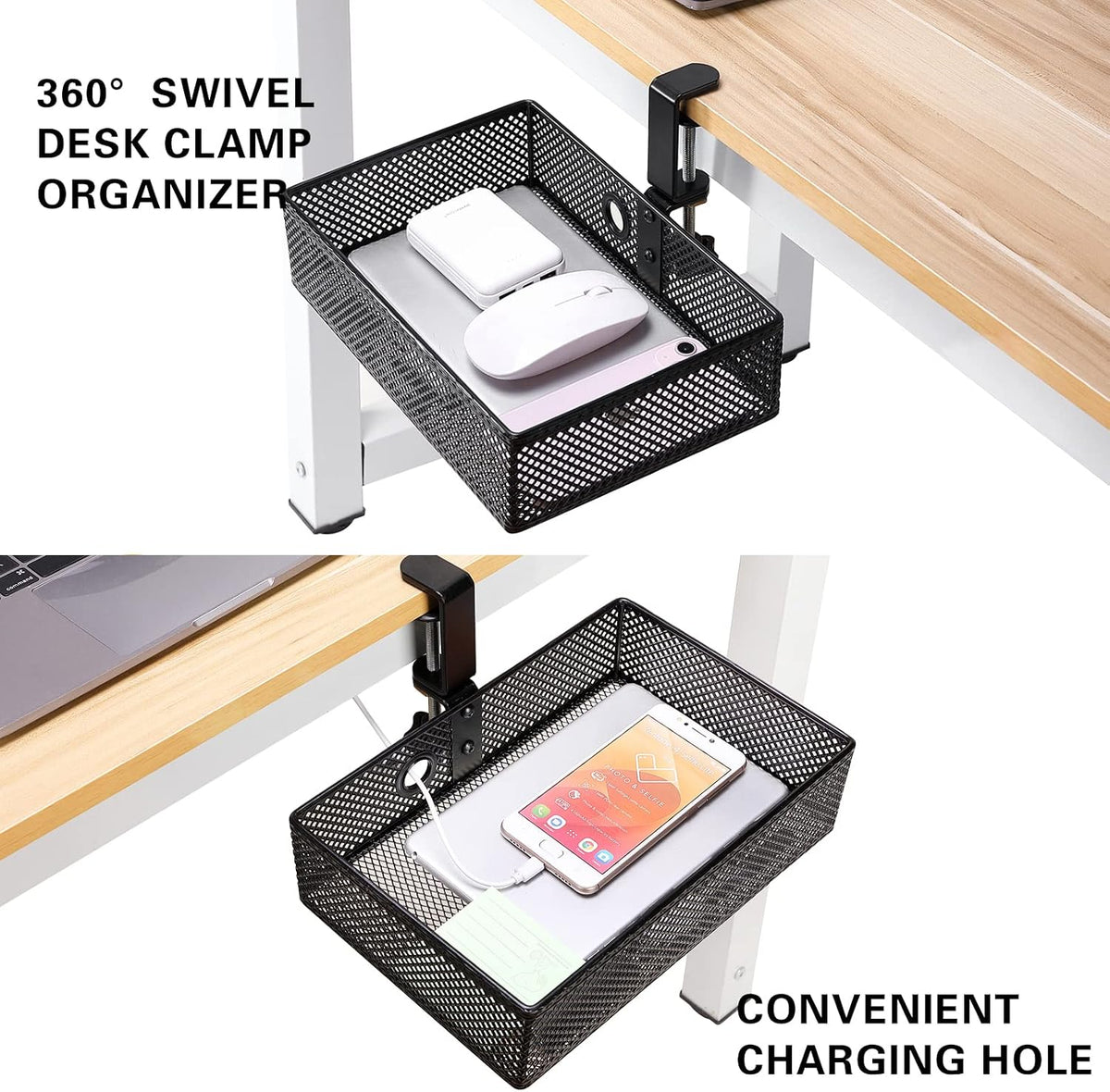 Under Desk Drawer, Clamp on Desk Organizer Hanging Desk Storage Under Table