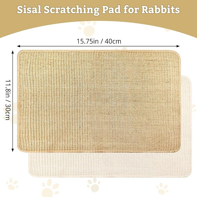 kathson Rabbit Scratching Pad 2 Pcs Natural Sisal Bunny Scratch Mat, Small Animals Nail Scratcher Guinea Pigs Grinding Claw Rug Pet Cage Flooring for Biting Sleeping Nesting (15.75 * 23.62 in)