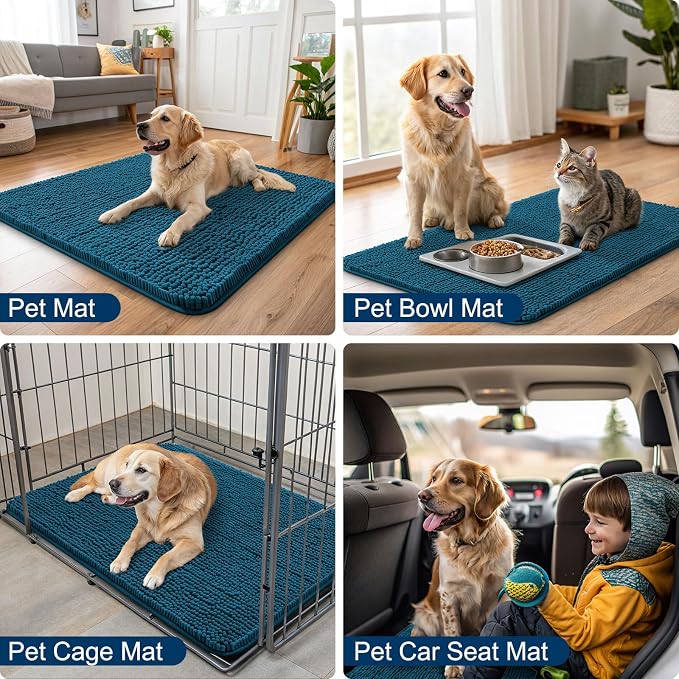 Smiry Dog Door Mat for Muddy Paws 47x24, Absorbent Dirt Trapper, Non-Slip