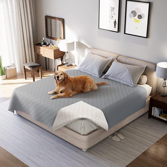 Waterproof Dog Bed Covers for Couch Protection, Water-Resistant Soft Dog Pet Blanket Anti-Slip Dog Blanket for Bed, for Furniture Bed Couch Sofa (Light Gray,68x82inch)