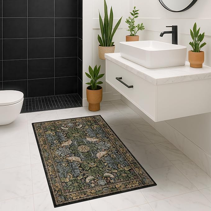Hazo Haus Washable Dark Vintage Floral Rugs