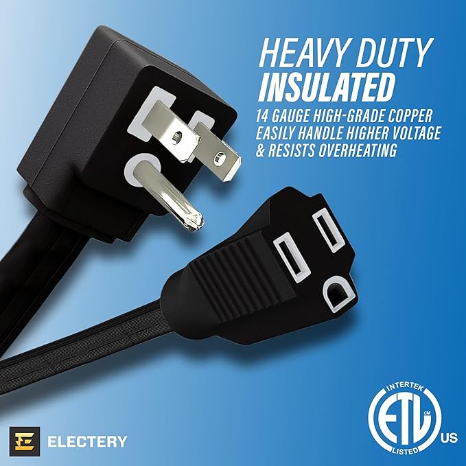 50 ft Heavy Duty Appliance Extension Cord, 14 AWG, 15A 125V 1875W, 3 Prong Flat Plug, ETL Listed, Short Power Extension Cable for Air Conditioner, Refrigerator, Microwave, Indoor Use, Black