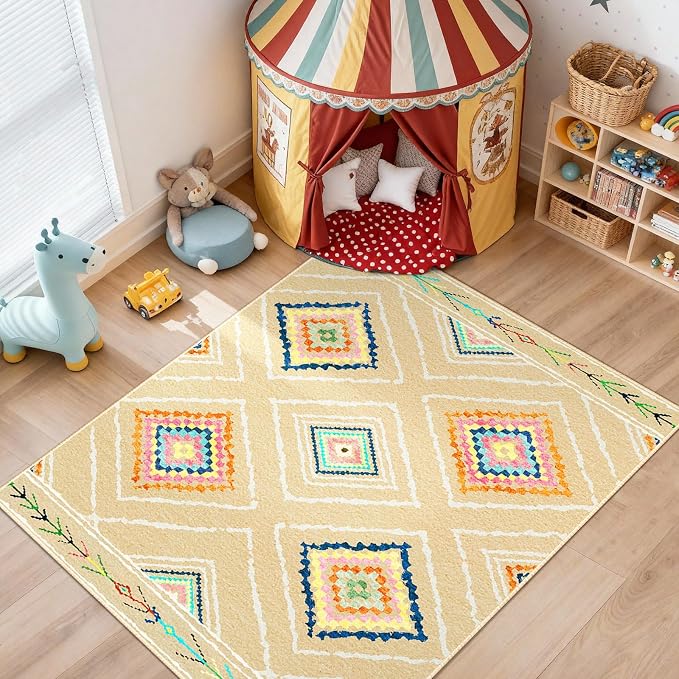 Area Rug 8x10 Rug Machine Washable Non-Slip Low Pile Print Pattern Western Rug