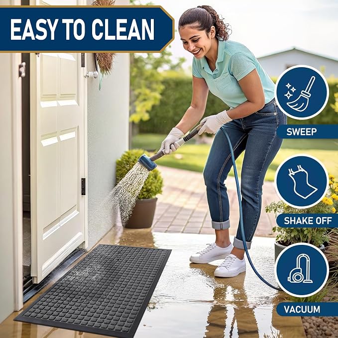 Smiry Front Door Mat Outside Entrance, Heavy Duty Natural Rubber Doormat