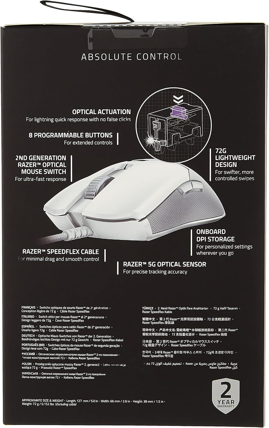 Razer Viper Ultralight Ambidextrous Wired Gaming Mouse: 2nd Generation Optical Mouse Switches 5G Optical Sensor - 71g Lightweight Design - Speedflex Cable - Mercury White
