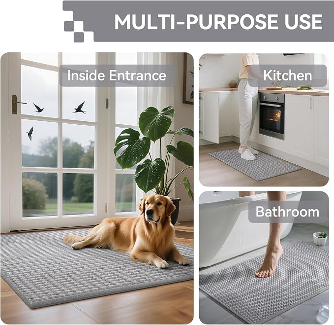 Front Door Mat 17''x30'', Absorbent Dirt Resist Washable Non Slip Low-Profile