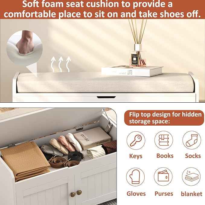 HOMEFORT 30" Shoe Bench with Lift Top Storage, Entryway Bench with Cushioned