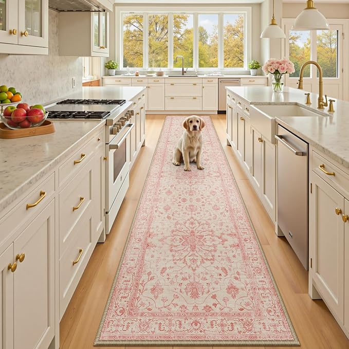 RELEANY Area Rugs Runner 2'x10' Washable Non-Slip, Floral Vintage Distress