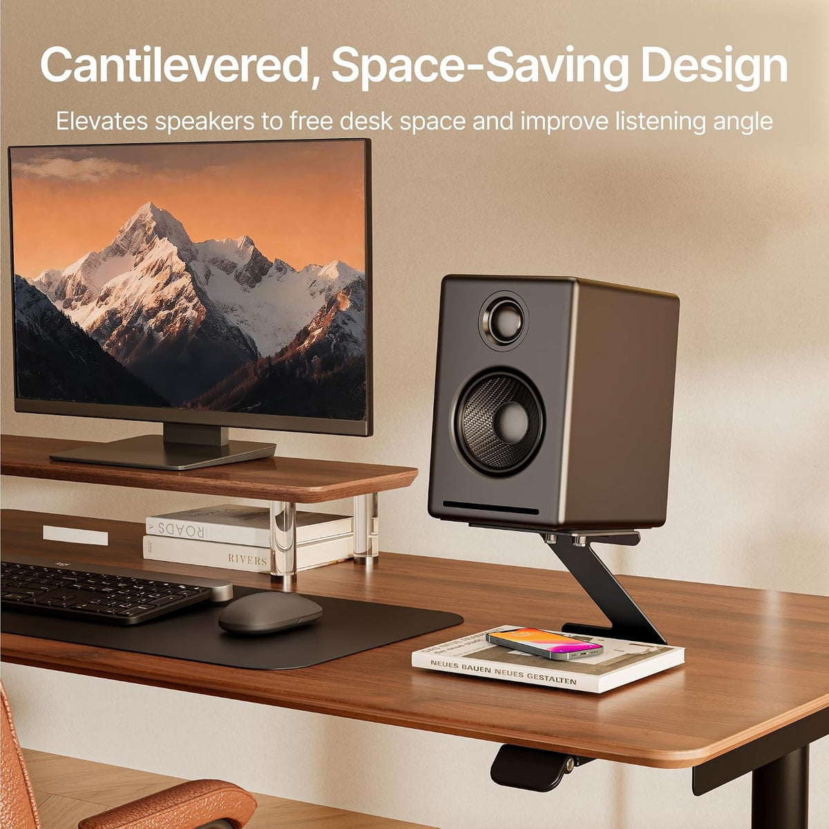 PEGZONE Desktop Speaker Stands, Adjustable Depth 5.5″–7.5″, 1 Pair