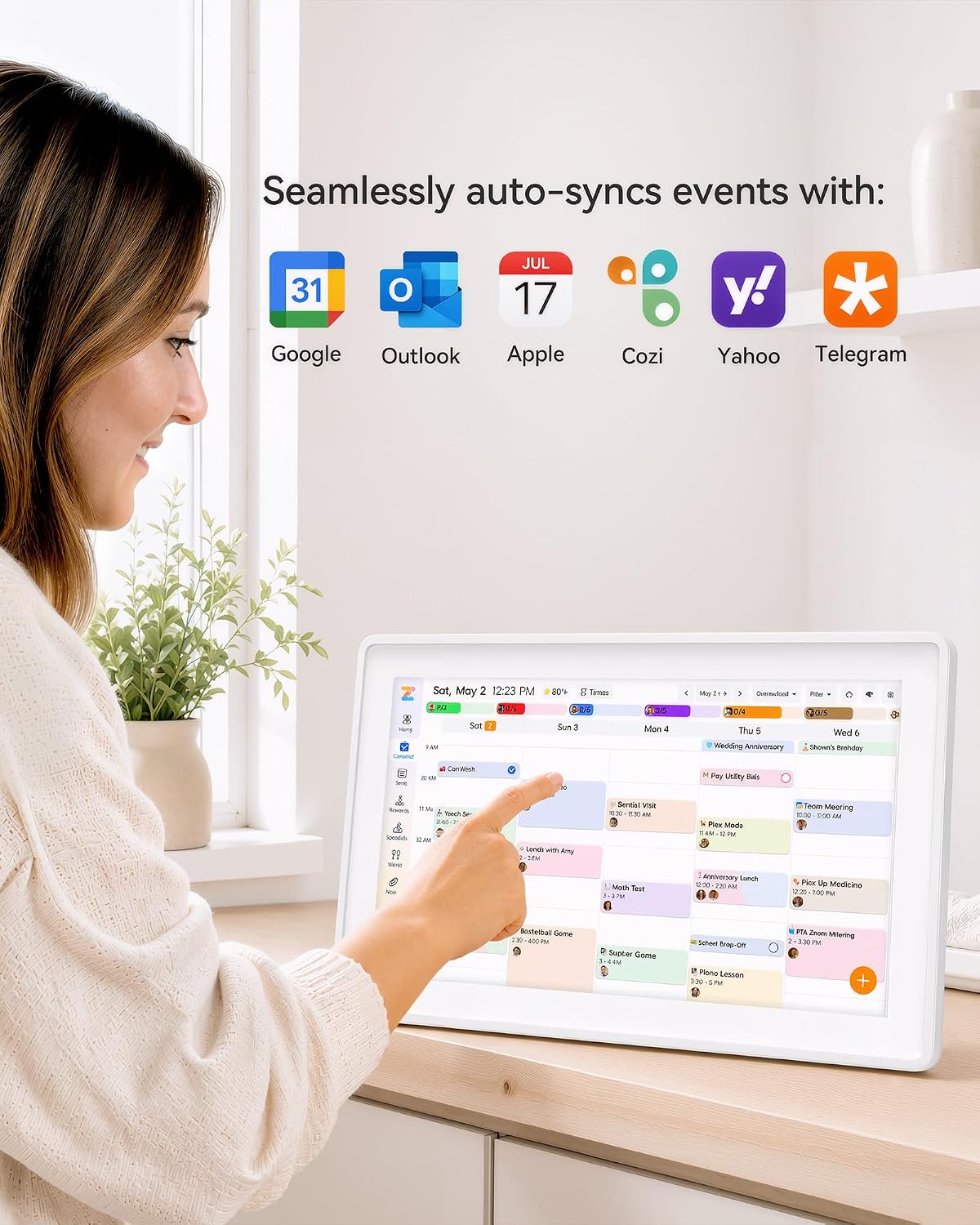 Digital Calendar,15.6-inch Digital Wall Planner & Chore Chart, Touchscreen Family Organizer for Schedules, Events & Reminders, Wall Mount Included, Smart Calendar Perfect for 2026 Planning (White Frame)