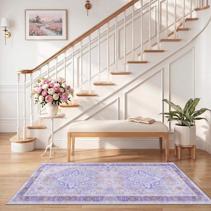 RELEANY Area Rugs Runner 2'6"x5' Washable Non-Slip, Floral Vintage Distress
