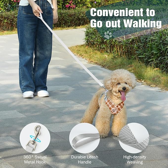 Pawaboo Small Dog Harness and Leash Set, Puppy Harness X-Frame No Pull No Choke, Dog Vest Harness Adjustable for Small Medium Sized Dogs,Soft Breathable Pet Harness for Walking Outing, M, Khaki Plaid