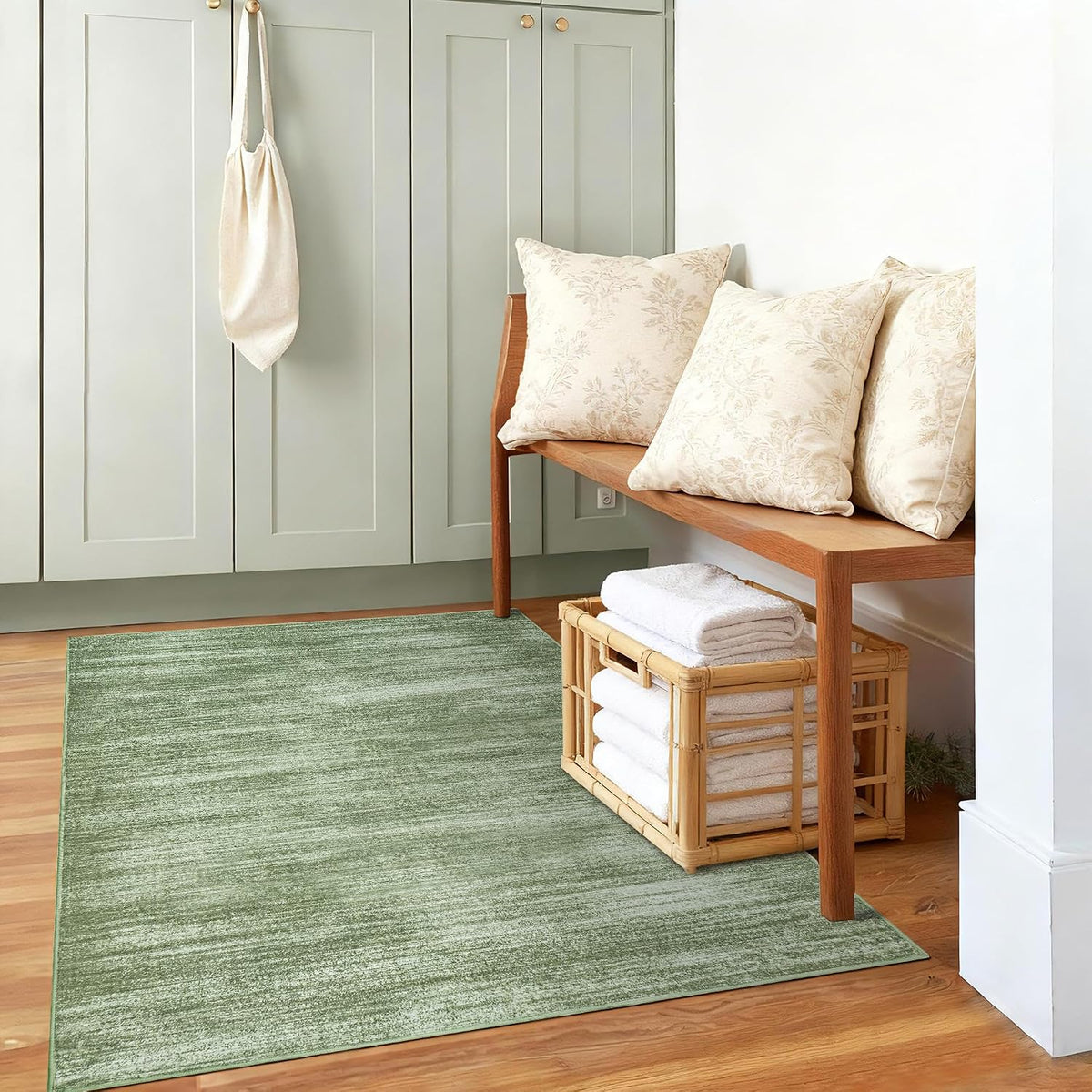 BILEEHOME Modern Area Rug 4x6 Non Slip Olive Green Small Rugs for Dorm