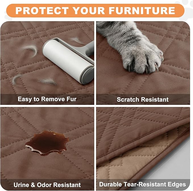100% Waterproof Dog Couch Protector, Triple-Layer Waterproof Dog Bed Cover Pet Blanket Reversible 2-Tone Sofa Shield, Non-Slip Furniture Guard for Pets(68×82 Inch, Brown+Taupe)