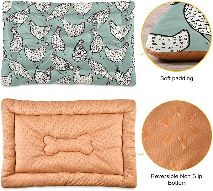 Funny Chicken Pet Bed Cute Dog Bed Mat Absorbing Non Slip Pad Pet Sleeping Mat for Small, Medium, and Large Dogs Puppy Cat 24 in x 18 in