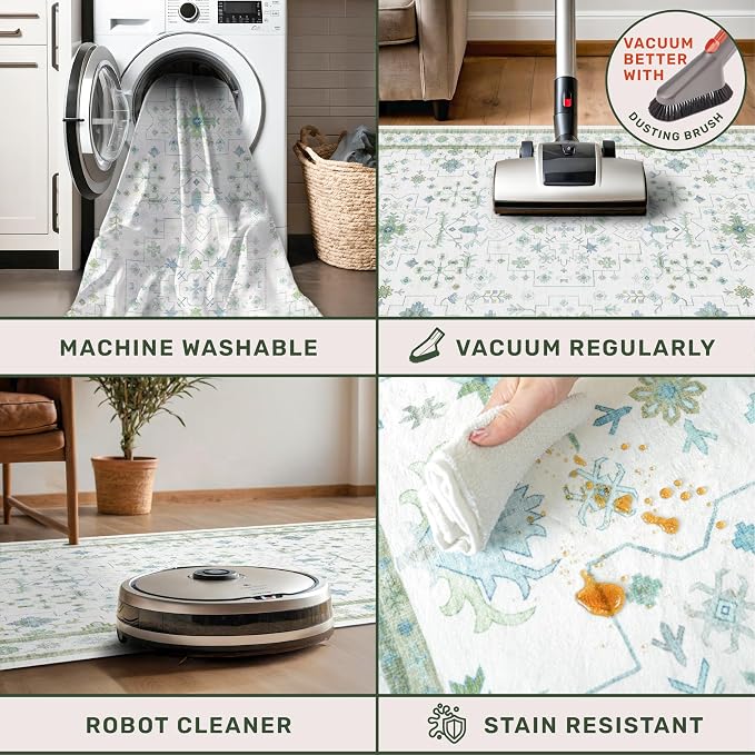 Washable Boho Bathroom Rug 2x3