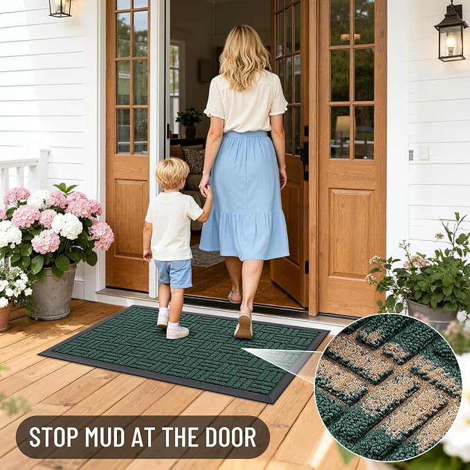 OLANLY Front Door Mat Outside Entrance 33x21, Heavy Duty Sturdy Natural Rubber