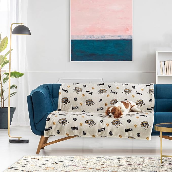 Juicy Couture Beige 50" x 60" Dog Blanket – Plush Puppy Throw, Printed, Breathable, Lightweight, Machine Washable, for Small Medium & Large Pets