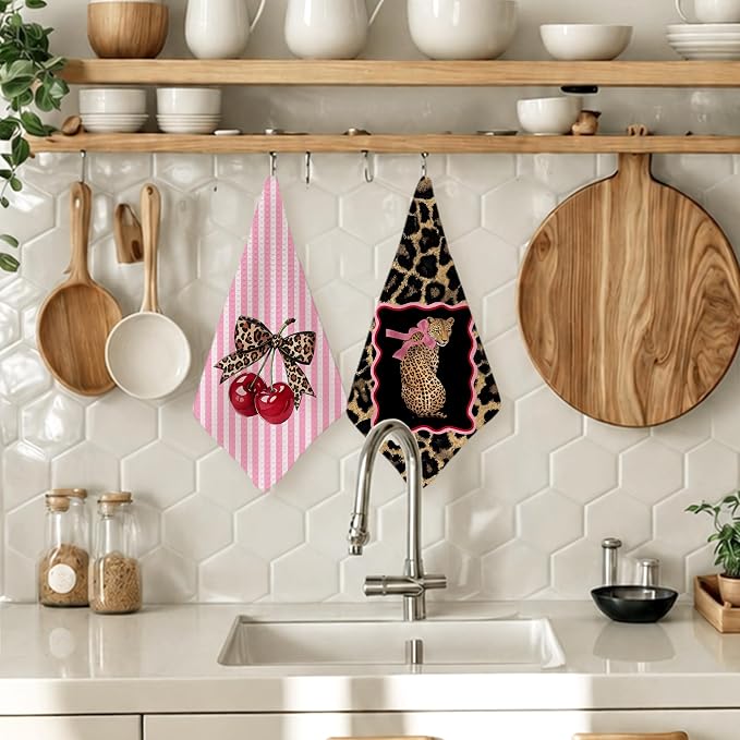 Coquette Pink Leopard Print Hand Towels
