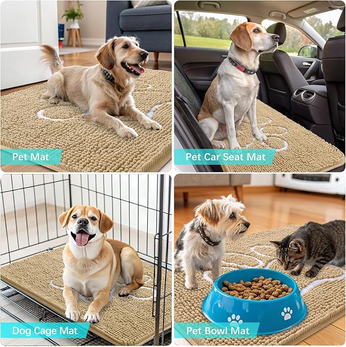 OLANLY Dog Door Mat for Muddy Paws 70x46, Paw Print Design, Absorbs Moisture