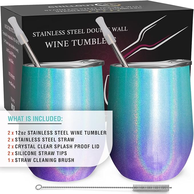 CHILLOUT LIFE 12 oz Stainless Steel Wine Tumblers 2 Pack