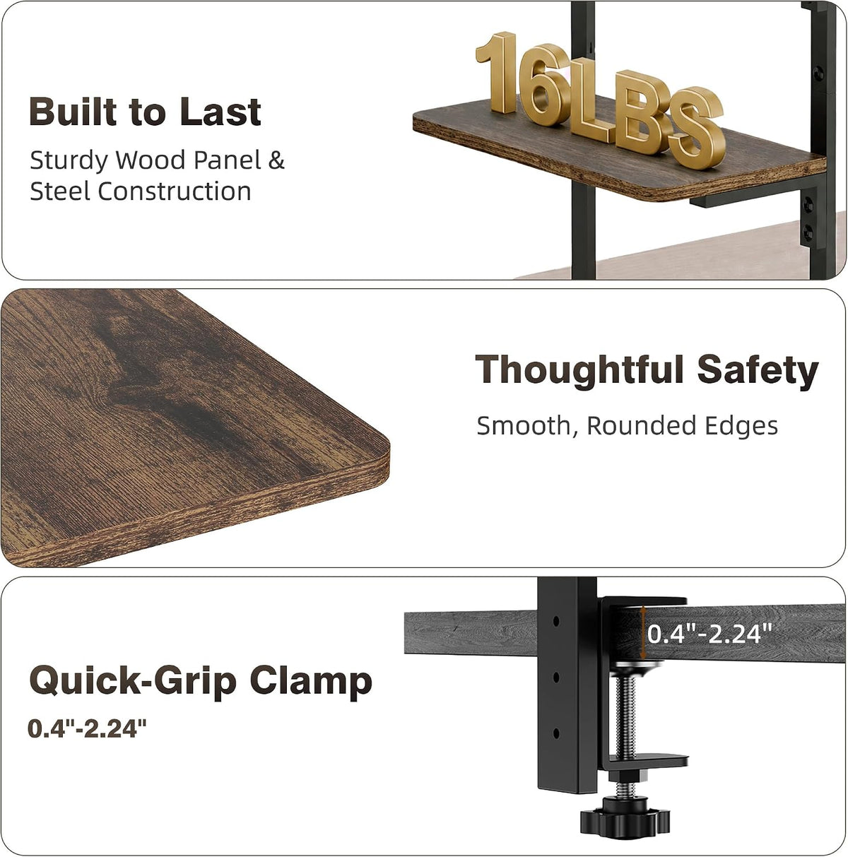 3-Tier Desk Shelf, Adjustable Clamp-On Desktop Organizer