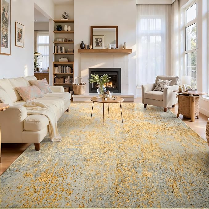 Ompaa Living Room Rug 6x9 Area Rug Washable Boho Carpet Non Slip Abstract