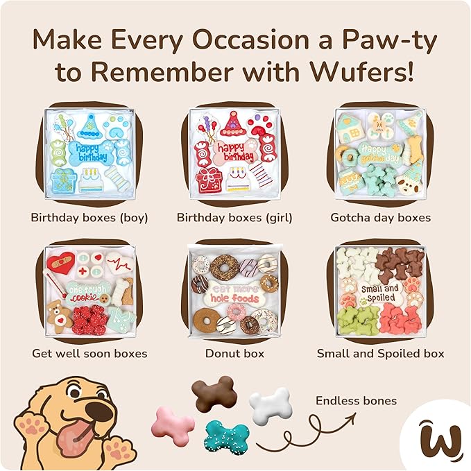 Wufers Birthday Boy Cookie Box | Gifts for Dogs | Gourmet-Decorated Treats | Made with Locally Sourced Ingredients (Red - Birthday Girl)