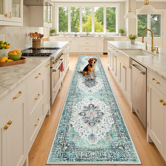 RELEANY Area Rugs Runner 3'x10' Washable Non-Slip, Floral Vintage Distress