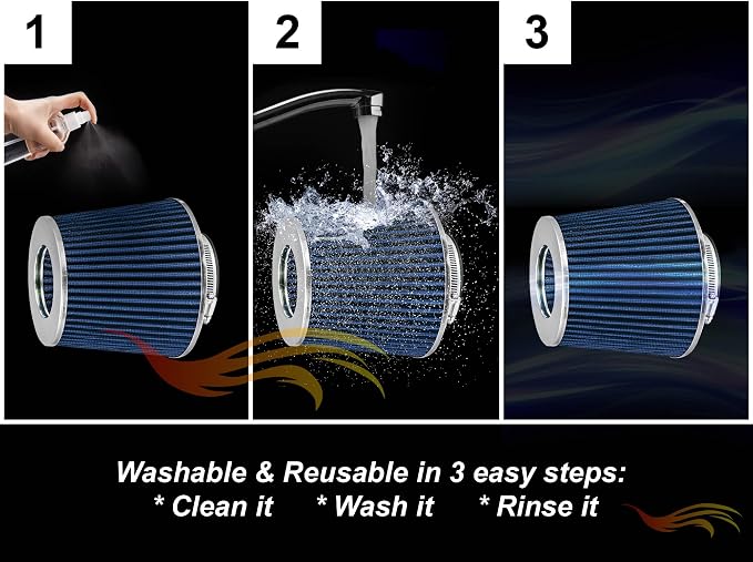 Rtunes Racing Universal Clamp-On Air Filter, Standard Cone, Dry Washable Design