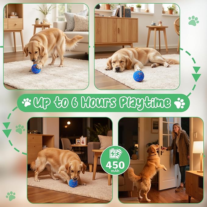 Smart Interactive Dog Toys,Vibrating Dog Ball,Electric Dog Chew Toys for Medium and Large Dogs,Chew-Proof Shell,Automatic Moving/Bouncing/Rotating, E-TPU Material,Ip68 Waterproof