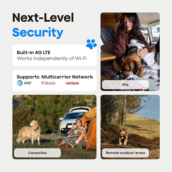 Waggle 4G LTE Cellular Security Camera, 2K HD Pet Monitor, 300° Pan, No WiFi, 9000mAh Battery, Night Vision, 2-Way Talk & Siren Alarm- RVs/Camping/Travel/Indoor & Outdoor - Subscription Required