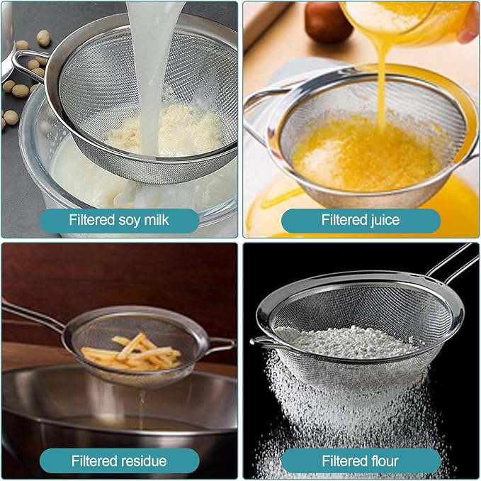 3 Pack Fine Mesh Strainer, Small Stainless Steel Sieves