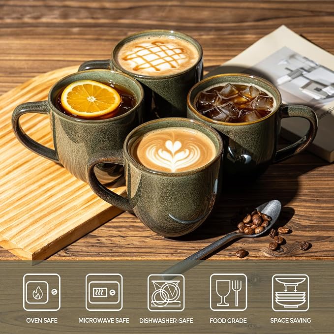 theterra Ceramic Coffee Mugs Set of 6, 12 oz Coffee Cups