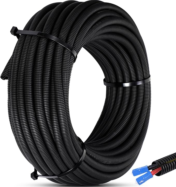 Sasylvia 1.5'' x 20 ft Split Wire Loom Cord Protector Tubing Split Conduit Protector Tubing Convoluted Tube Flexible Electrical Wire Cover Protective Sleeves(Black)