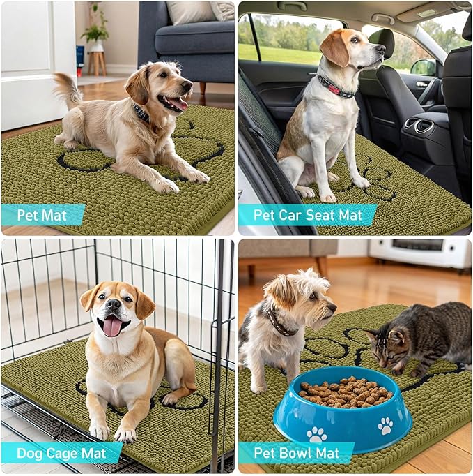 OLANLY Dog Door Mat for Muddy Paws 36x24, Paw Print Design, Absorbs Moisture