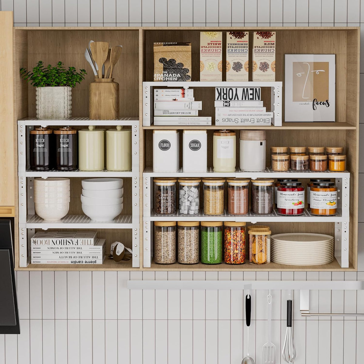 Metal Stackable Expandable Storage Rack, Thickened Steel Adjustable Countertop Space Saving, Heavy-Duty Pantry Storage, Suitable for Kitchens, Cabinet, Sink, Bathrooms, Workshops or Offices