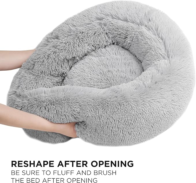 Juicy Couture Devon Faux Fur Medium Gray Round Pet Bed for Dogs and Cats
