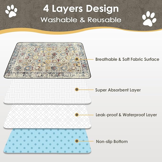 Washable Pee Pad for Dogs Extra Large, 72" x 72" Reusable Puppy Pads Waterproof Dog Rugs, Super Absorbent, Leakproof, Dog Crate Pad, Playpen Mat, Whelping Pads, Vintage