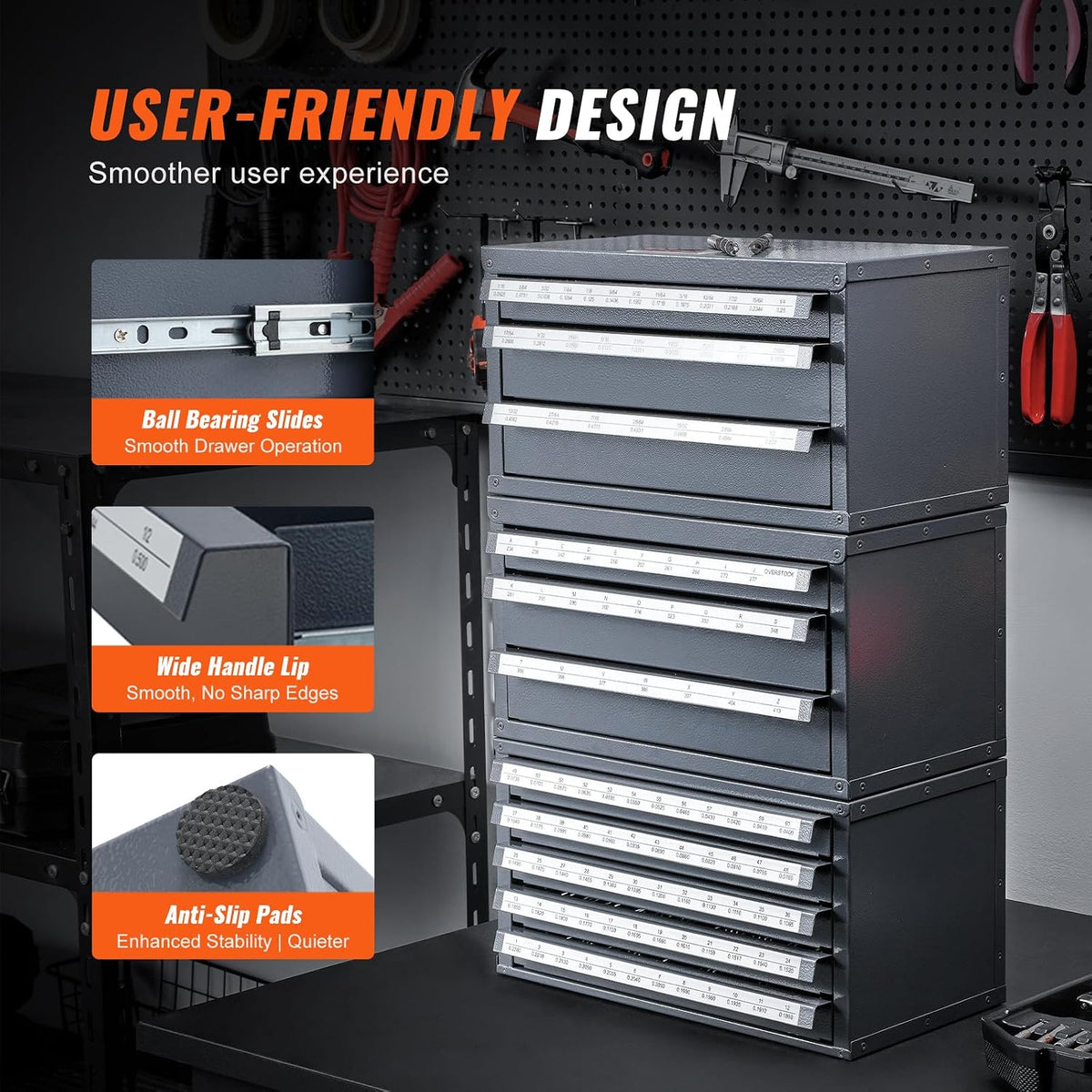 VEVOR Drill Bit Dispenser Cabinet Set, Three-Drawer for 1/16" to 1/2" & Letter Sizes A to Z, Five-Drawer Organizer for Wire Gauge #1 to #60, 3 Pieces