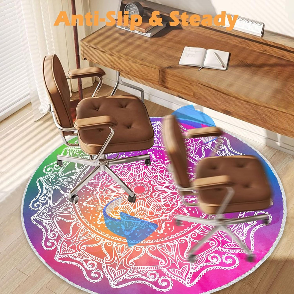 4ft/48in Home Office Chair Mat for Hardwood Floor, Anti-Slip Desk Chair Mats, Computer Gaming Chair Mats for Rolling, Low Pile Carpet Floor Chair Mat(Colorful-1)