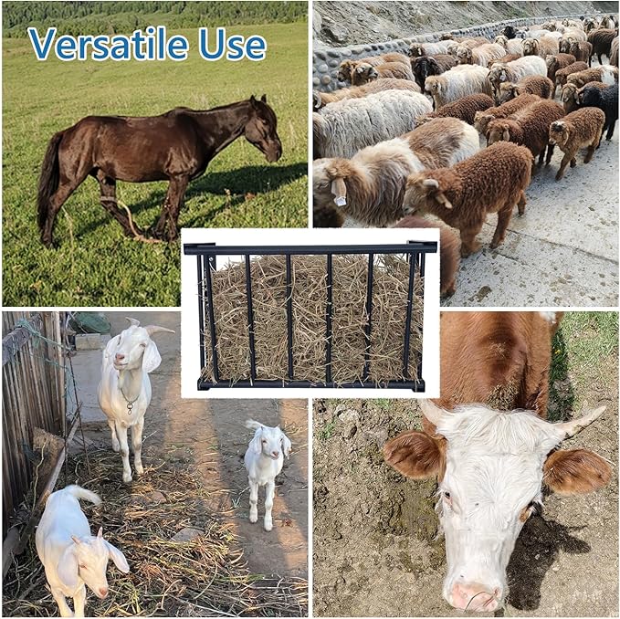 2Pcs Wall Mount Hay Rack, 27'' Long Livestock Hay Feeder with 16 Gallon Capacity, Carbon Steel Hay Feeder for Sheep, Goats, Horses, Indoor Outdoor Uses