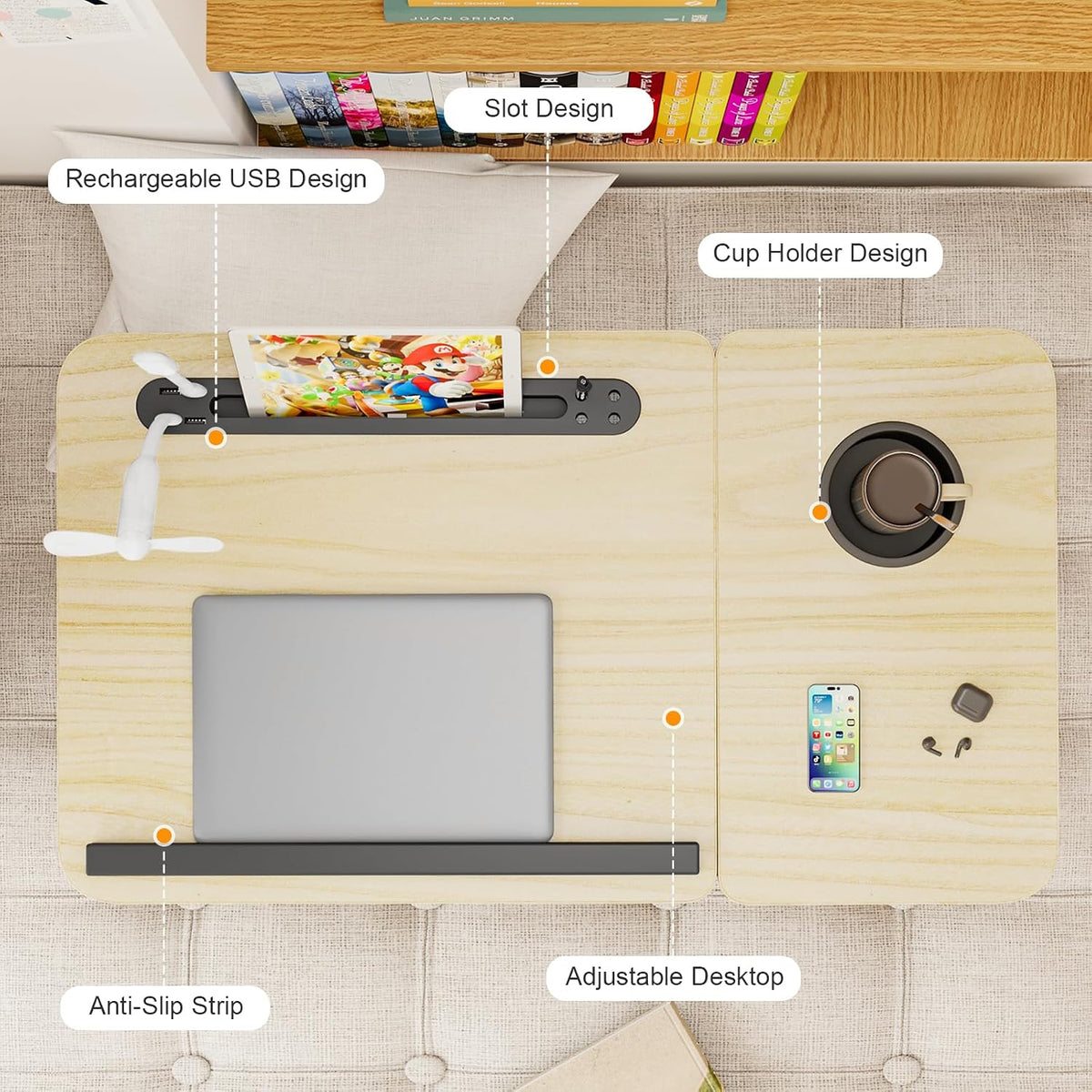 Laptop Desk for Bed, Adjustable Laptop Stand with 5 Different Angles