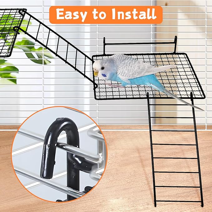 BNOSDM Stainless Steel Grid Platform for Parakeet 4 PCS Bird Perches Platform Parrot Stand with Climbing Ladder Bird Cage Accessories for Small to Large Bird (XL)