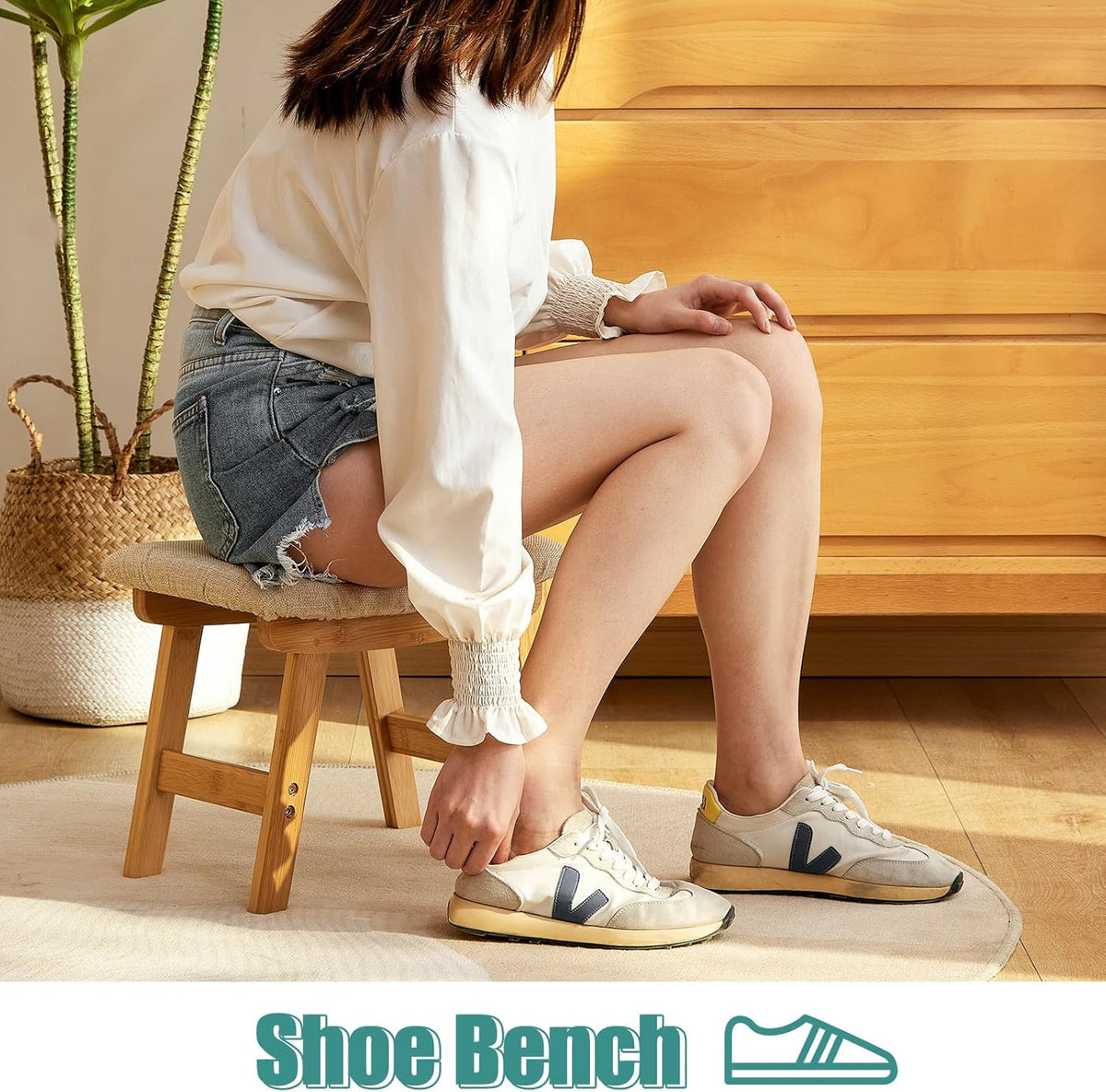 viewcare Foot Stools Ottoman, Small Soft Footrest Ottoman with Wood Legs, Sofa Footrest Extra Seating for Living Room Entryway Office