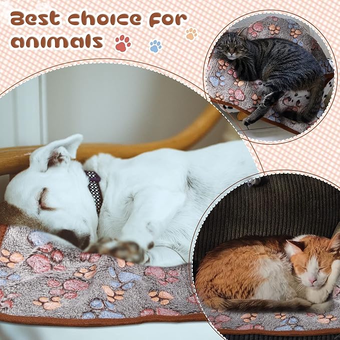 Tatuo 4 Pcs Dog Blanket for Pet Cat Blankets Indoor Puppy Teething Stuff Toys Paw Print Fleece Soft Blanket Sleep Mat for Guinea Pig Cage(Black,Small(24 x 16 Inch),Square)