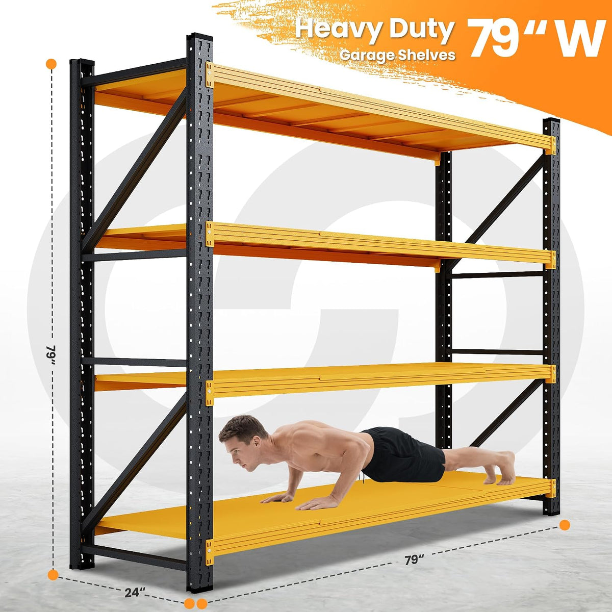 79” Wide Heavy Duty Metal Garage Shelving, Adjustable Storage Shelf