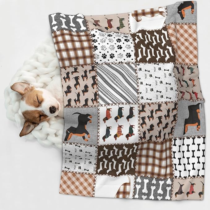 Dachshund Dog Throw Blanket - Buffalo Plaid Blanket for Dog Cat Paw Print Pet Blankets 23x16 for Couch Sofa Bed